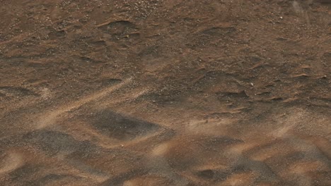 Top-down-shot-of-wind-blowing-sand-down-a-beach