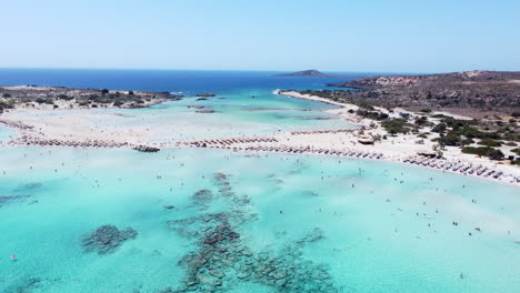 aerial view towards elafonisi beach island, crete, greece with azure tropical seascape