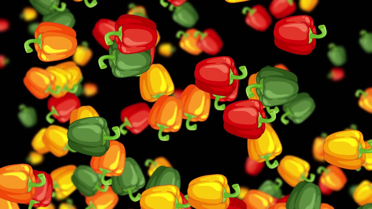 pimientos vibrantes en cascada contra un telón de fondo oscuro