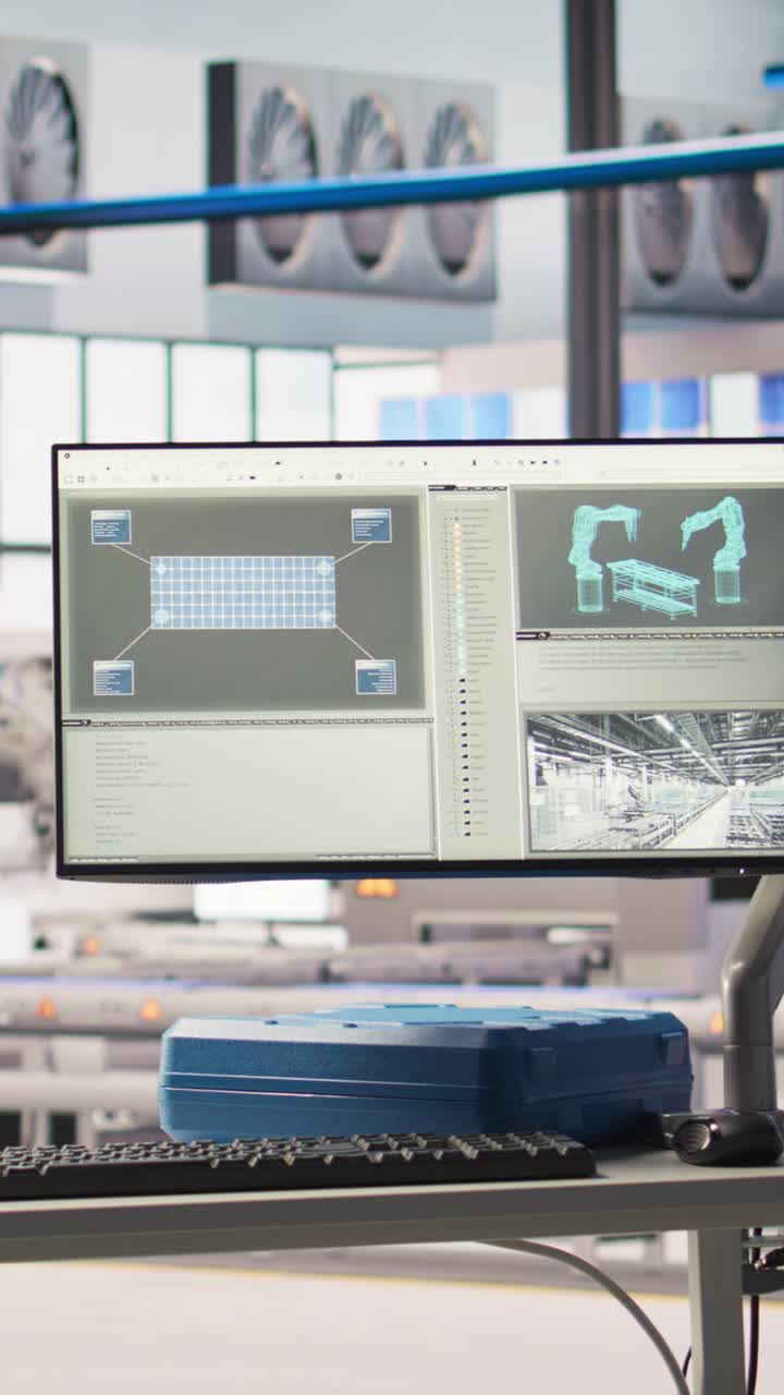 Vertical video Display in industry 4.0 solar panels plant tracking energy production