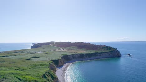 birdseye view over camaret sur mer beach and coast in brittany, france