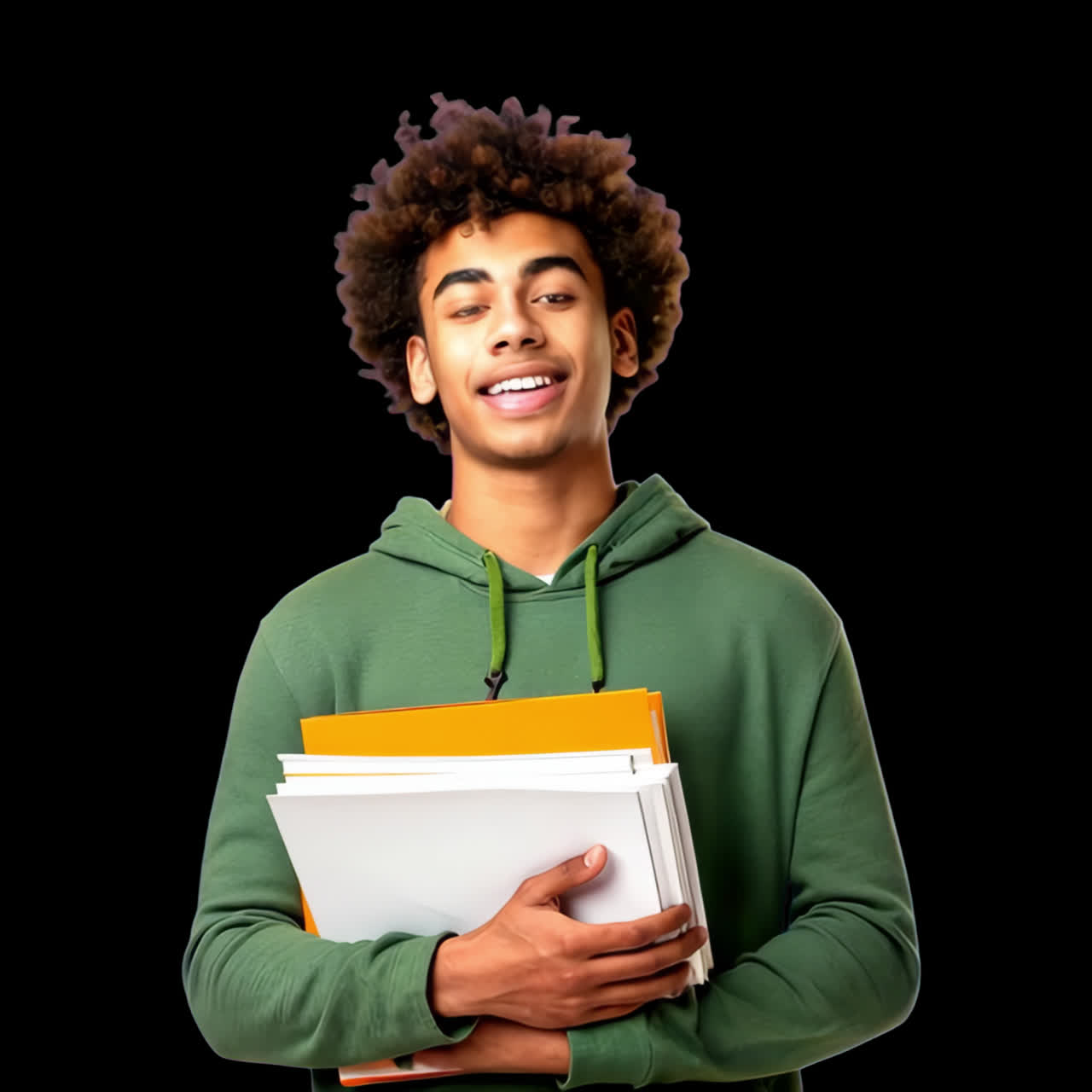 Confident student holding folders animation isolated asset, transparent 4K video, alpha channel
