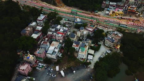 Wonderful-static-aerial-view-of-a-local-group-of-houses-next-to-a-road