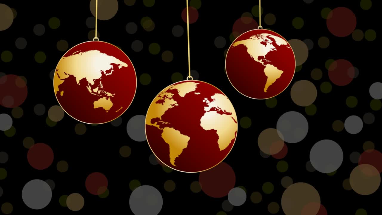 지구 행성 모양의 공을 가진 크리스마스 트리, 애니메이션 일러스트레이션