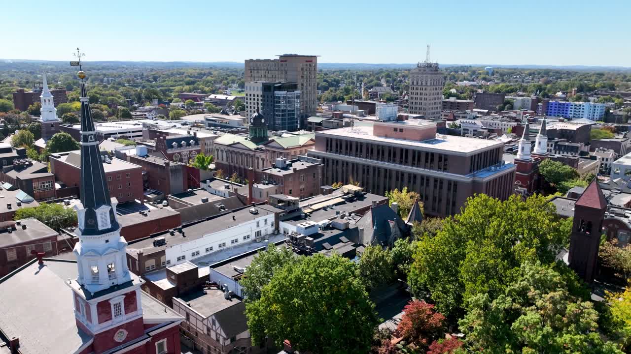 랭커스터 카운티 법원 위의 랭커스터 펜실베이니아 상공 공중