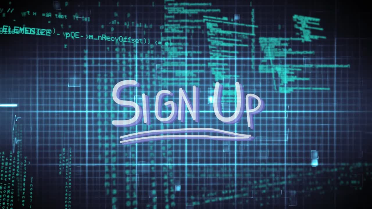 Animation of sign up text over data processing