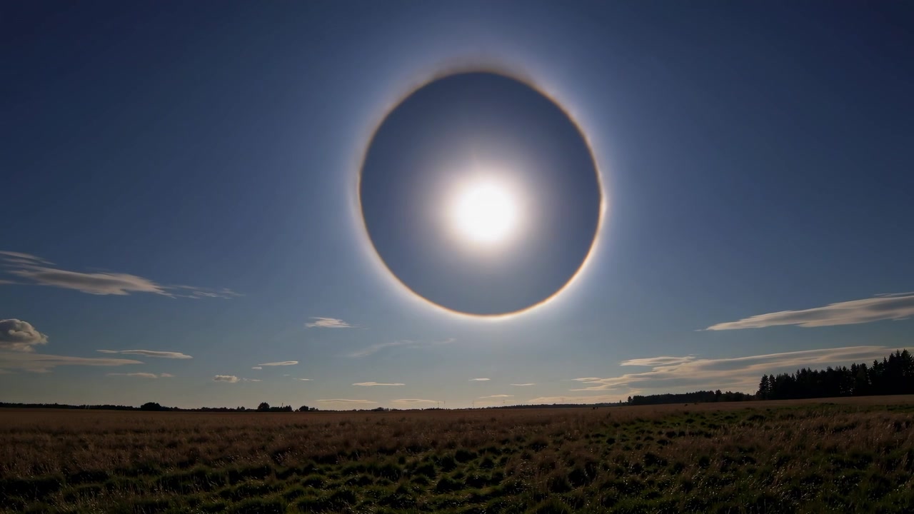 Time Lapse of a Sun Halo Over a Rural Field