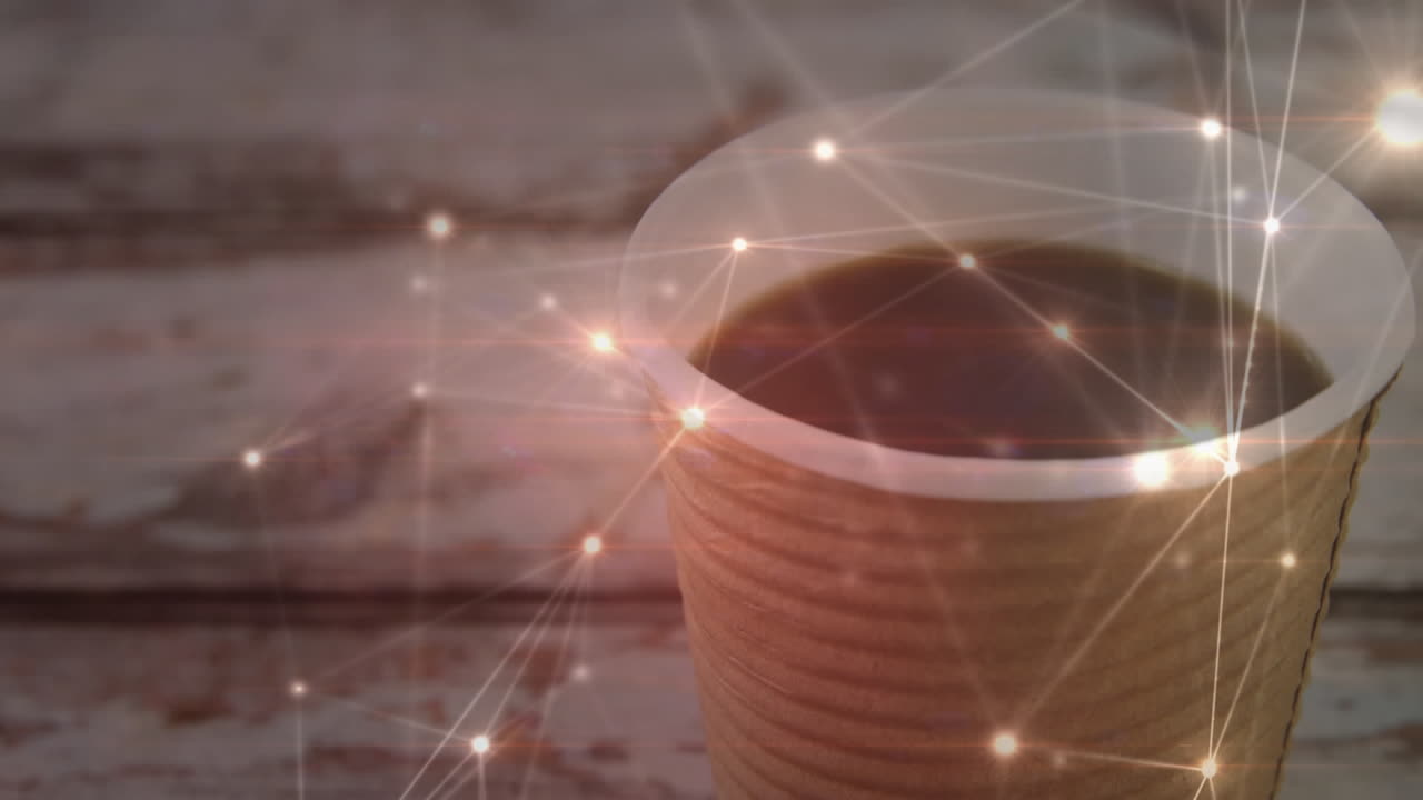 animación de la red de conexiones sobre una taza de café