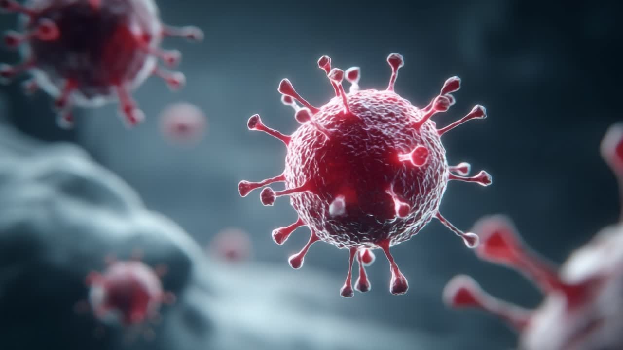 Visualizzazione Microscopica di un Virus: Immagini Dettagliate che Mostrano la Struttura e le Caratteristiche Superficiali di una Particella Virale Sotto Forte Ingrandimento