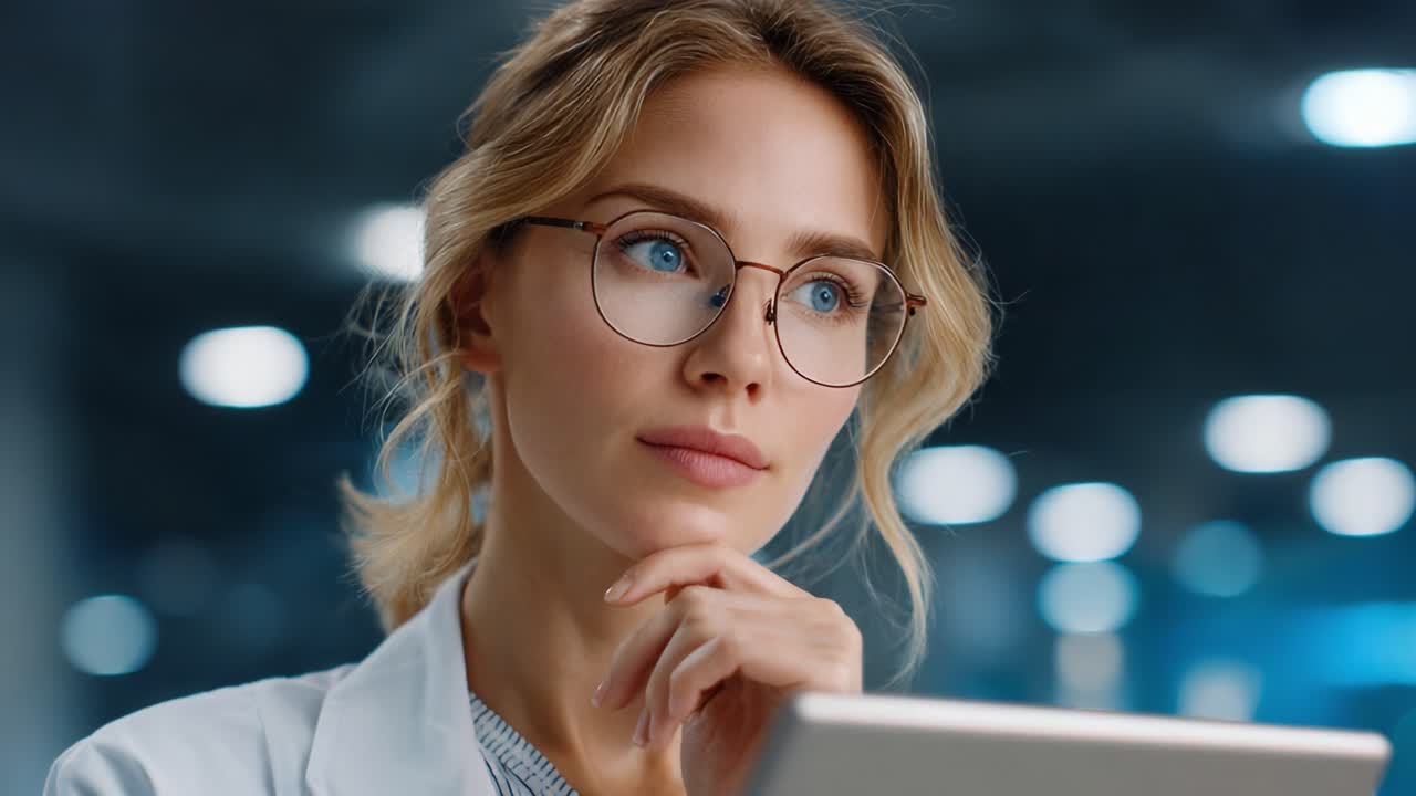 Thoughtful Professional Pondering Solutions in a Brightly Lit Modern Office Environment with a Laptop in Front, Reflecting on Ideas and Strategies for Future Projects