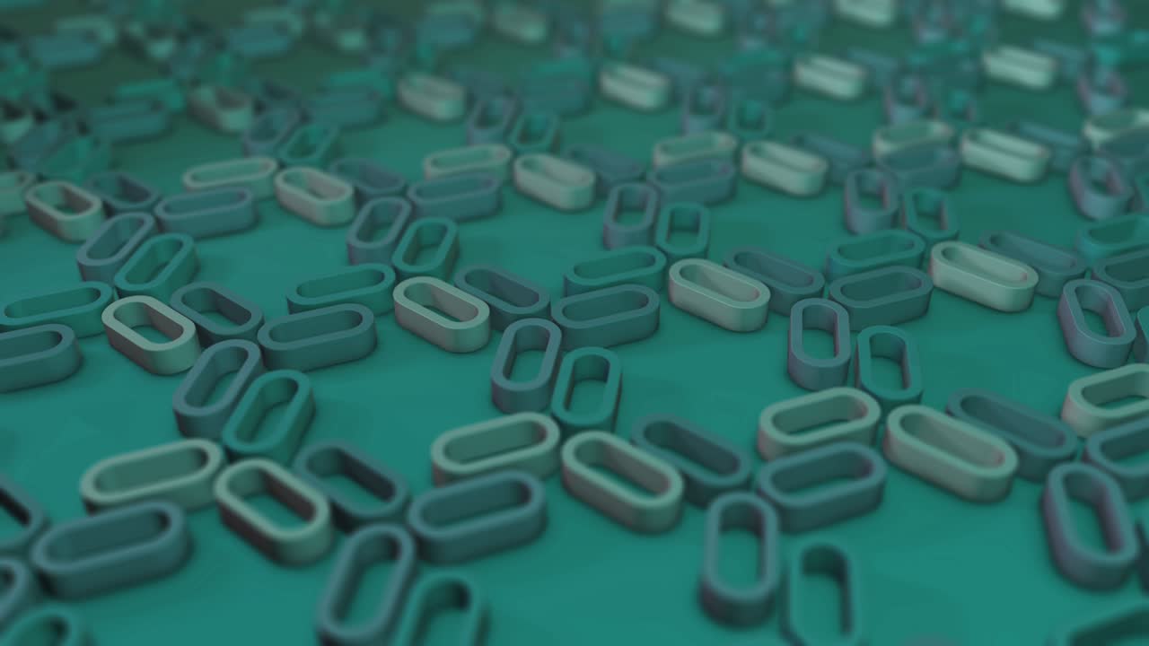 간단한 미니멀 3d 루프로 회전하는 스프루드 모양의 렌더링. 하늘 푸른 타원형, 링크, 선택적 초점