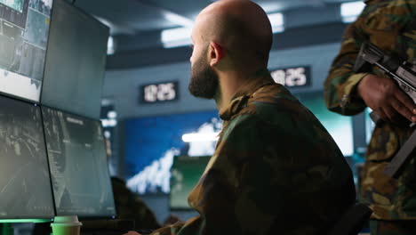 soldier doing tasks in military base, doing surveillance with radar equipment