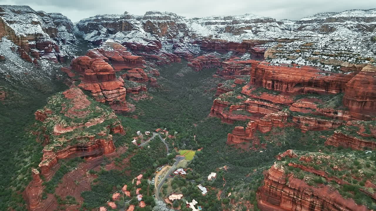 Enchantment Resort Within The Spectacular Vistas Of Boynton Canyon In Sedona, Arizona USA. Aerial Shot