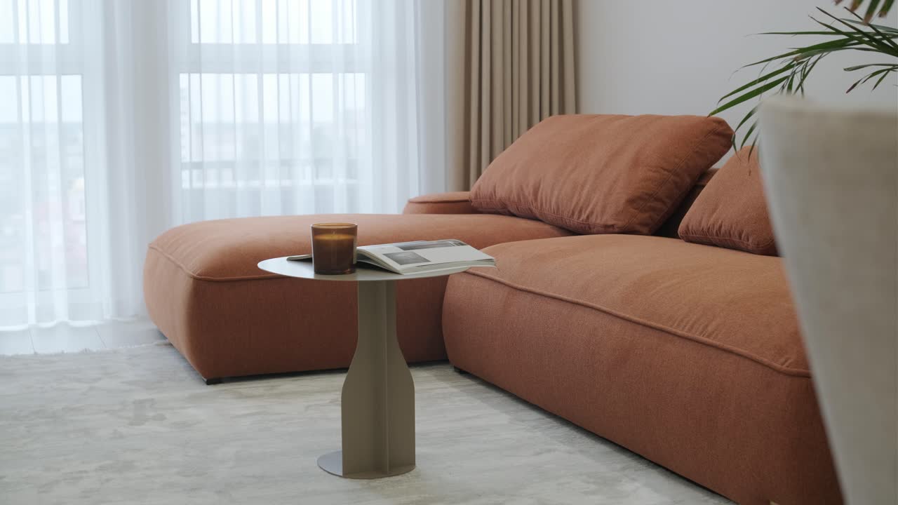 Modern Living Room with Orange Sofa