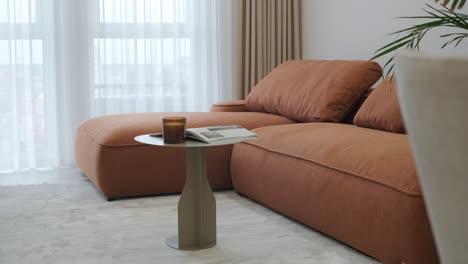 modern living room with orange sofa