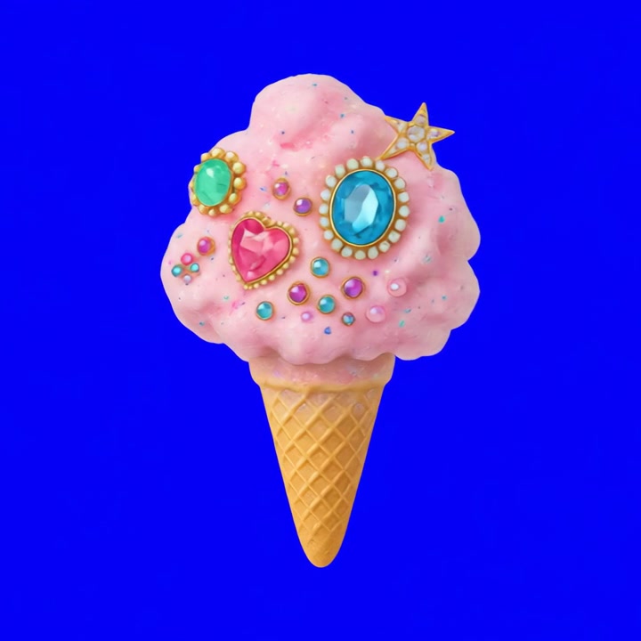 Cono Gelato Rosa Rotante Decorato con Gioielli Colorati