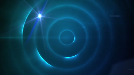 digital animation of spot of light against blue spiral light trails on black background