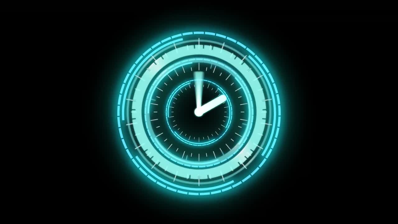 Animazione di scansione con mirino con orologio su sfondo nero.