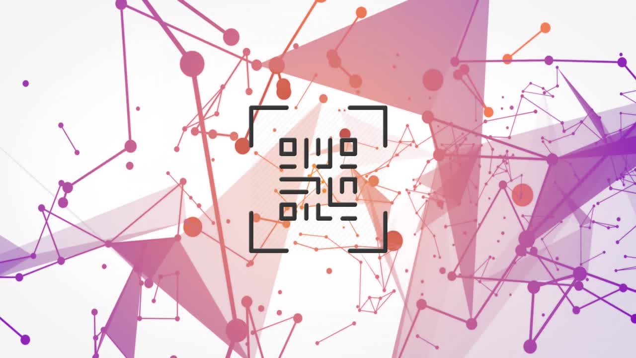 animación del código qr sobre conexiones y formas en fondo blanco
