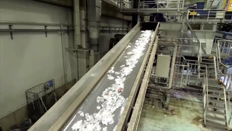 used plastic bottles move along a conveyor belt for processing.