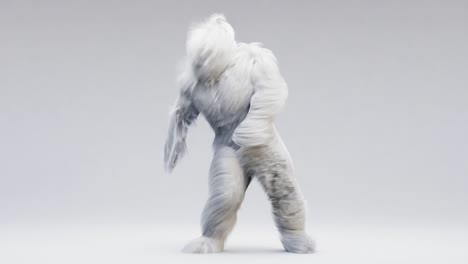 hairy monster dancing clip isolated on the white background. fur bright funny fluffy character, fur, full hair, chewbacca, snowman, 3d render. sneaking out.