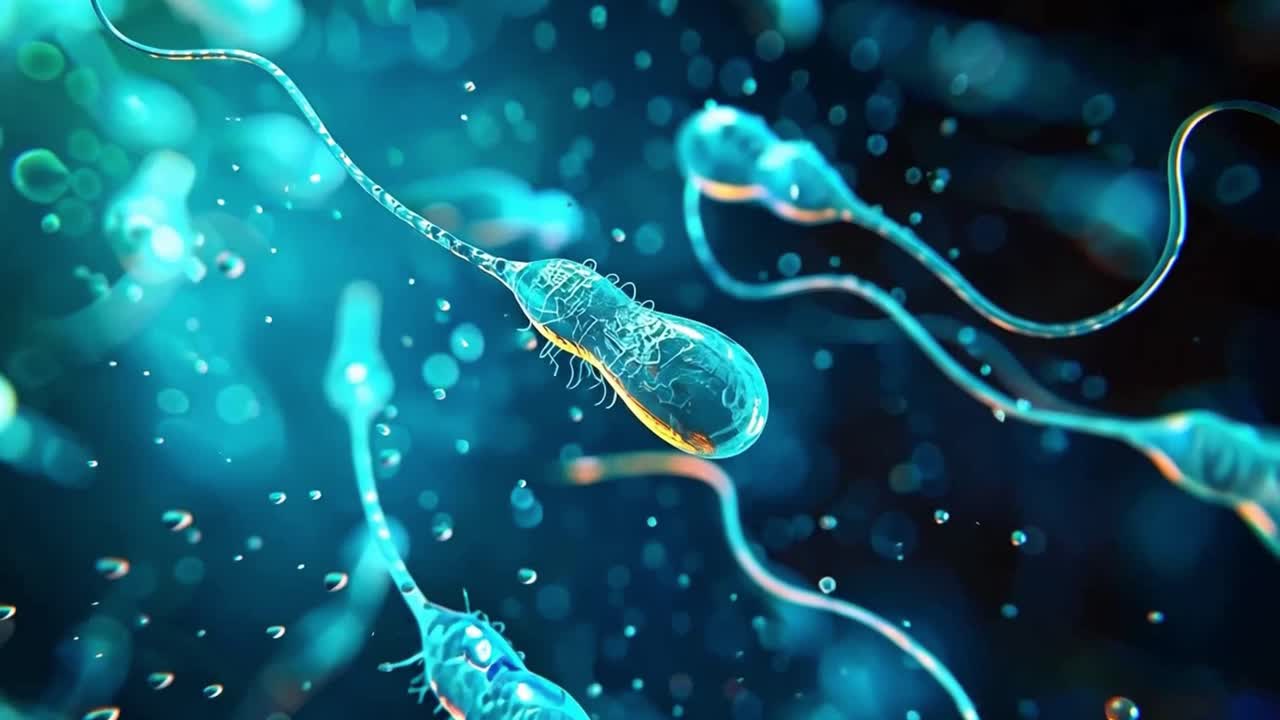 Microscopic View of Spermatozoa or Aquatic Microorganisms