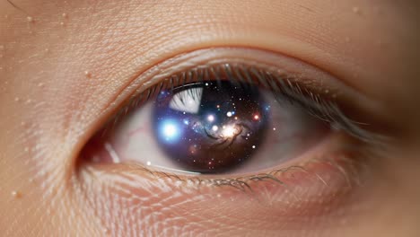 a cosmic insight: exploring the universe within the eye, merging human emotion with stellar wonder and capturing the depth of mystical galaxies in every glance