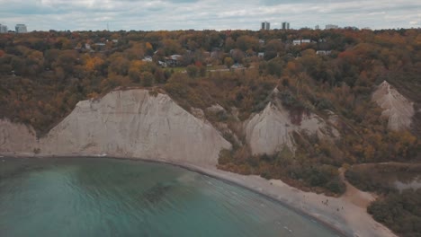 aerial clip of the scarborough bluffs coastline, canada, in the lake ontario