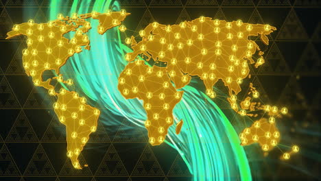 global network connections animation over world map with glowing lines