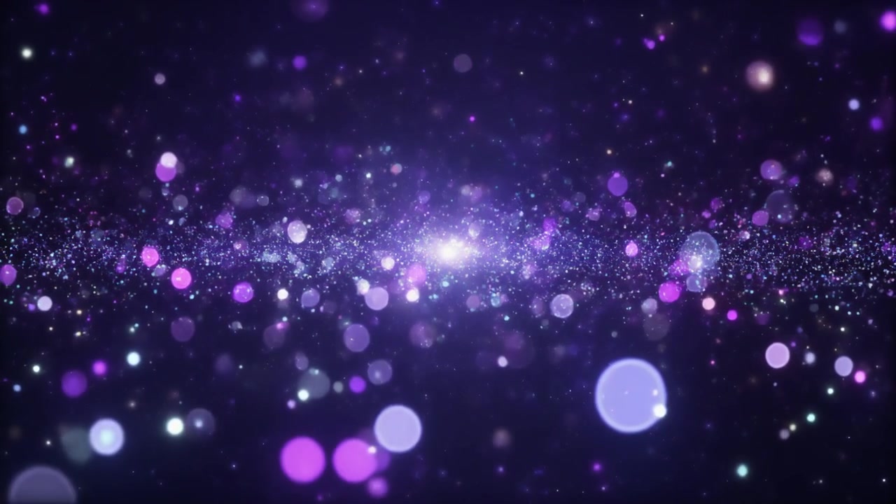 Abstract Purple Particle Background with Glowing Bokeh Effects