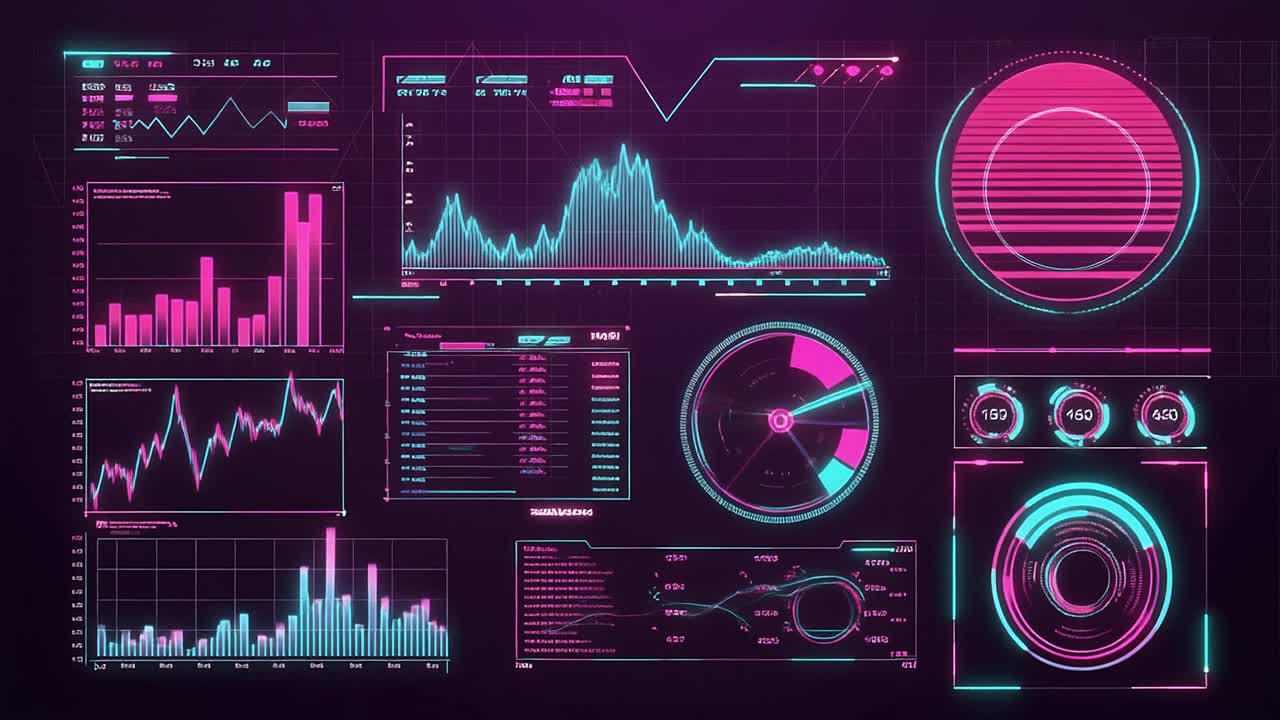 Futuristic Digital Interface Displaying Neon Data Visualizations
