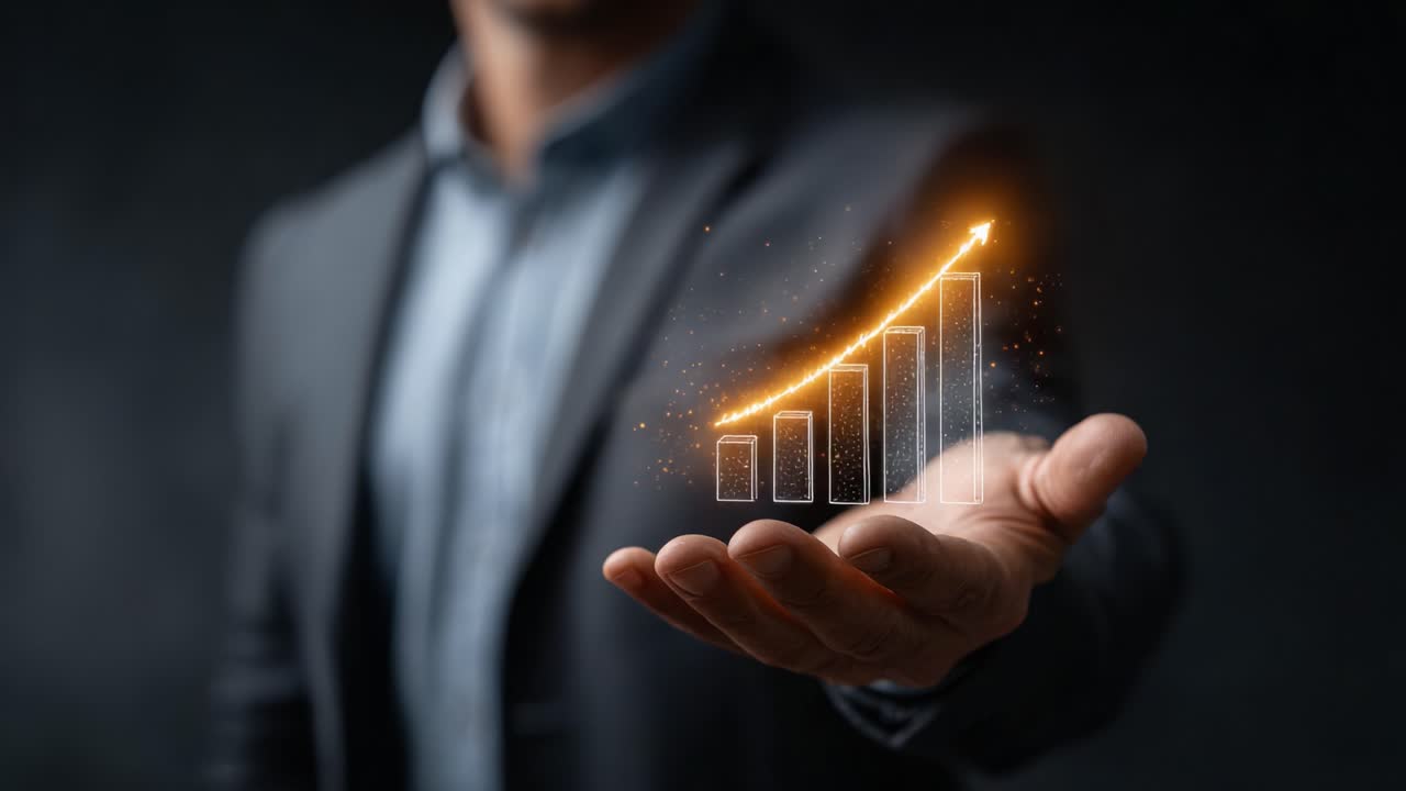 A Professional Holding an Increasing Graph in His Hand, Symbolizing Growth and Success in Business and Financial Analytics