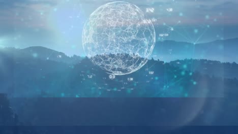 animación del globo con una red de conexiones sobre el paisaje