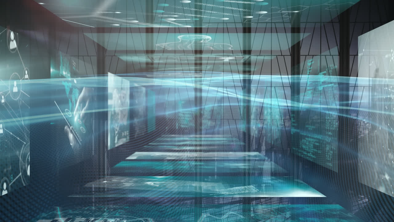 바쁜 사무실에서 화면에서 데이터 처리의 애니메이션