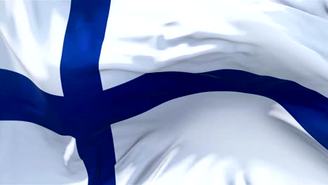 finland flag in slow motion classic flag smooth blowing in the wind on a windy day rising sun 4k continuous seamless loop background