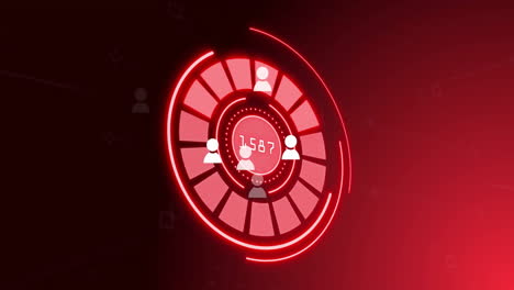 red circular data visualization animation showing user count of 1587