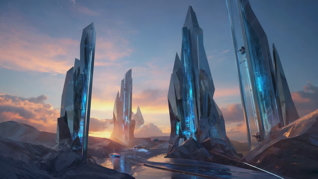Futuristic Landscape with Crystal Structures