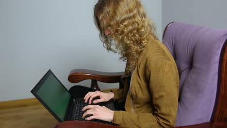 Work from home, young woman typing on laptop keyboard, e-learning concept