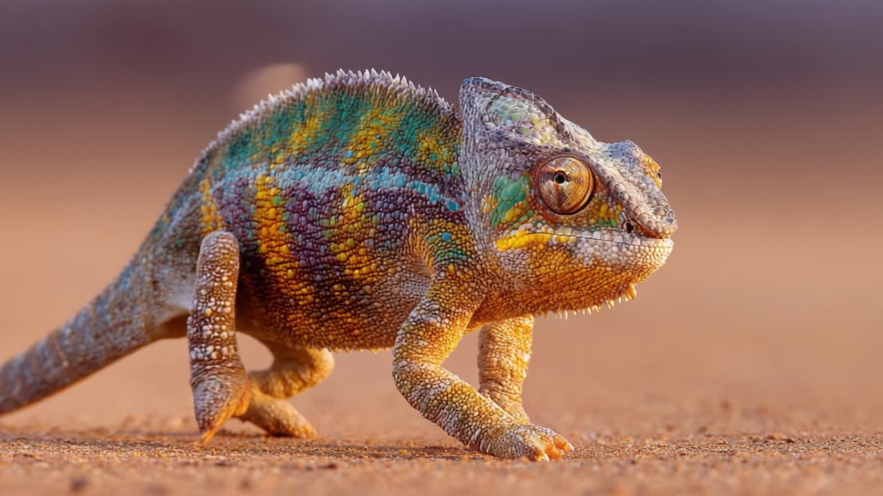A Vibrant Chameleon On The Move: Capturing The Splendid Colors and Unique Features of This Extraordinary Reptile in Natural Habitat