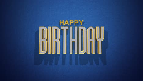 modern and stylish happy birthday card with gold lettering on blue background, glossy finish