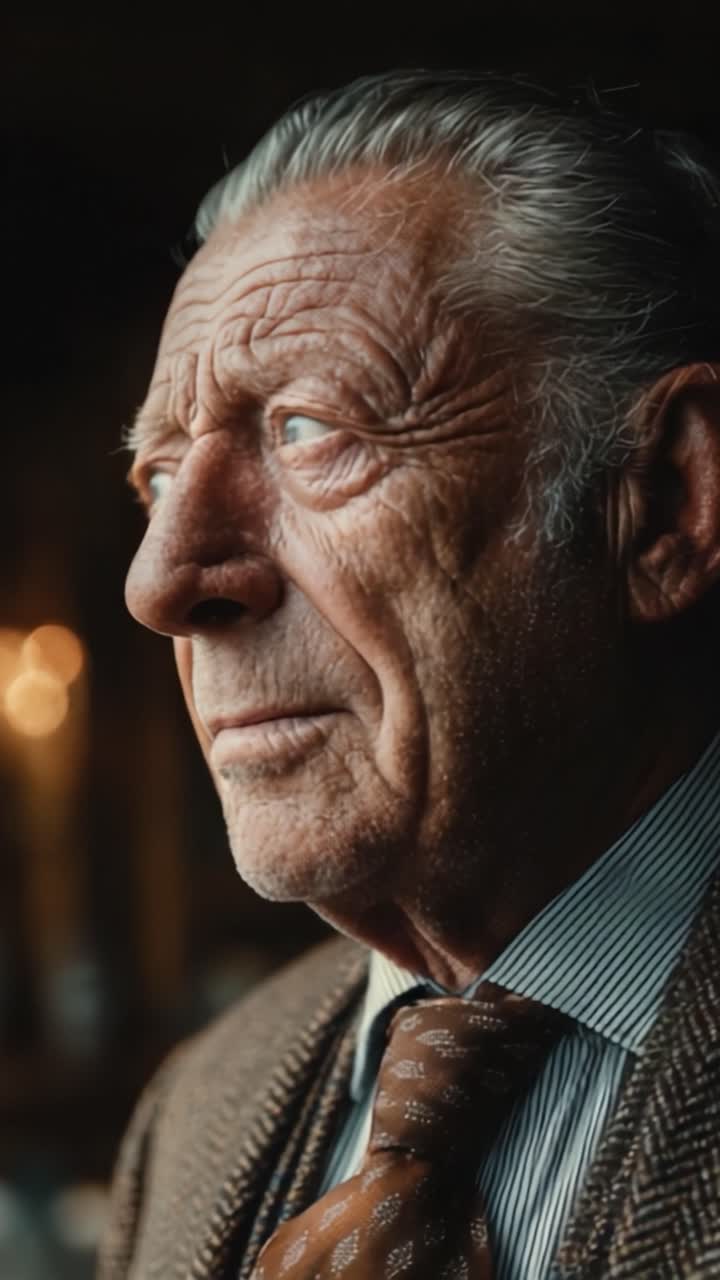 Un momento de reflexión: capturando la expresión contemplativa de un hombre mayor con experiencia y sabiduría en sus ojos, bañado en una suave luz ambiental
