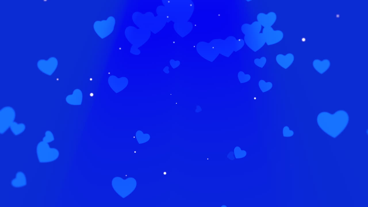 volar corazones románticos azules y brillos en el fondo de brillo