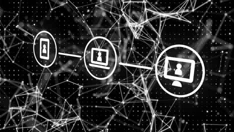 Animation of network of connections and data processing over black background