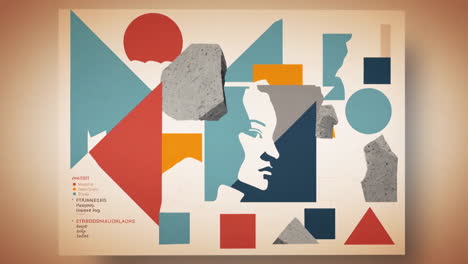 abstract composition with geometric shapes and human profile