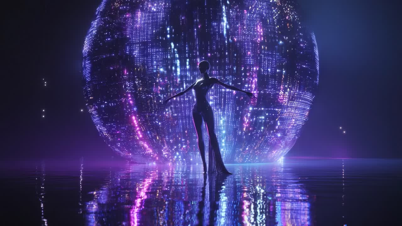 Woman dancing in front of a disco ball