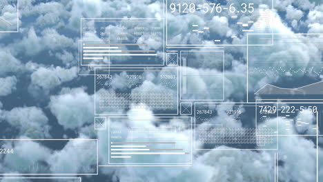 animación del procesamiento de datos sobre el cielo con nubes
