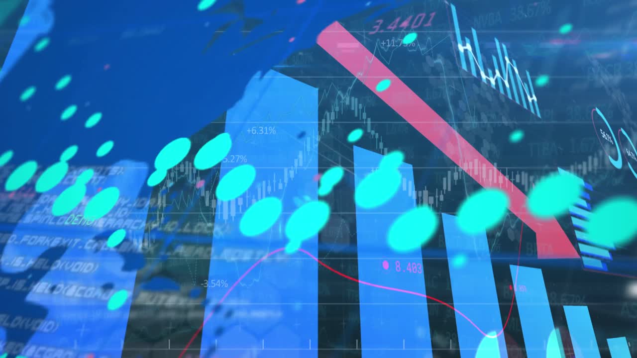 블랙 배경에 그래프로 금융 데이터 처리의 애니메이션