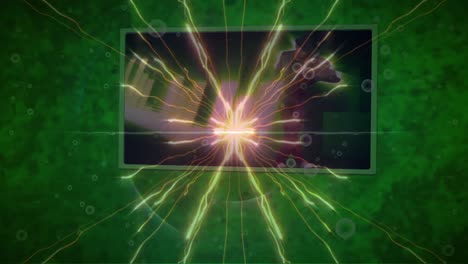 animación de luces brillantes sobre un hombre bailando en la pantalla sobre un fondo verde
