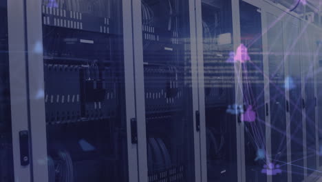 globo de iconos digitales contra la sala del servidor