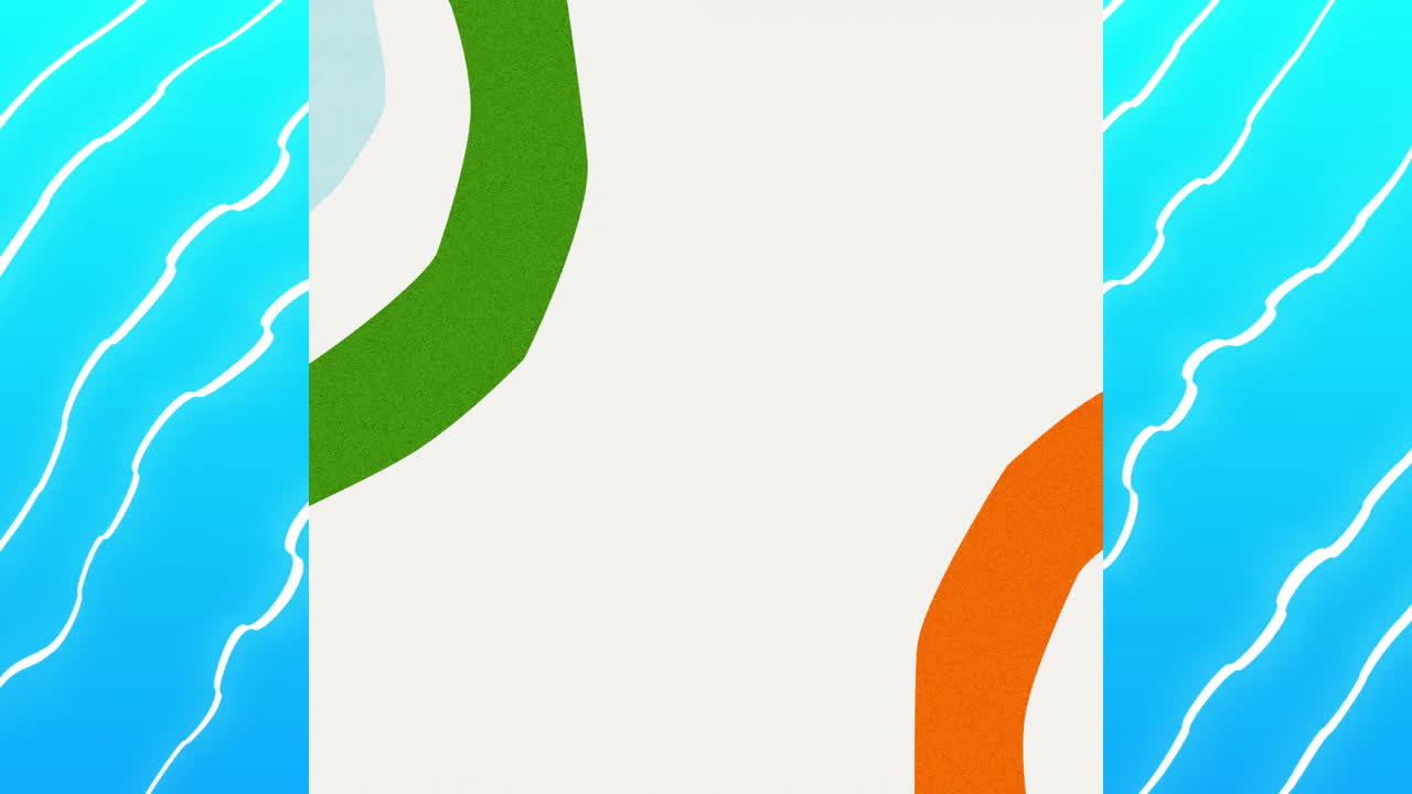 Animation of colourful circles with copy space over white lines on blue background